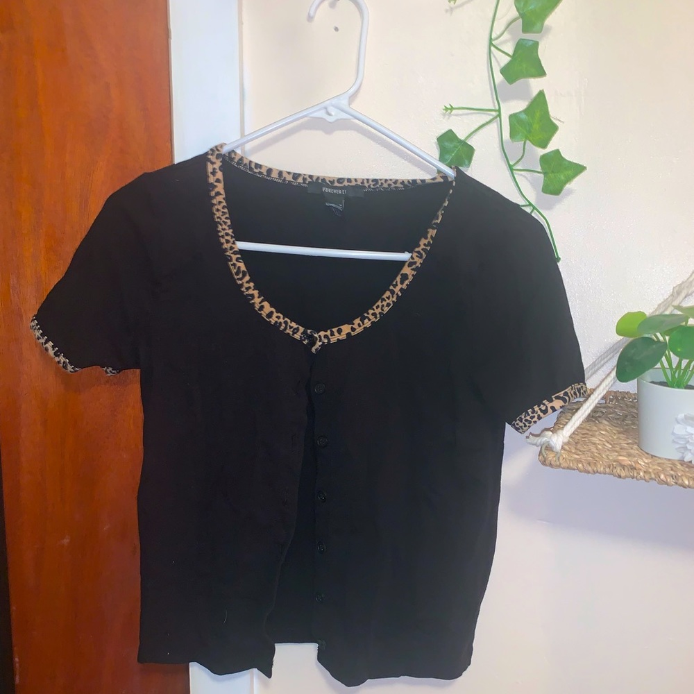 Leopard Print Button Up Tee